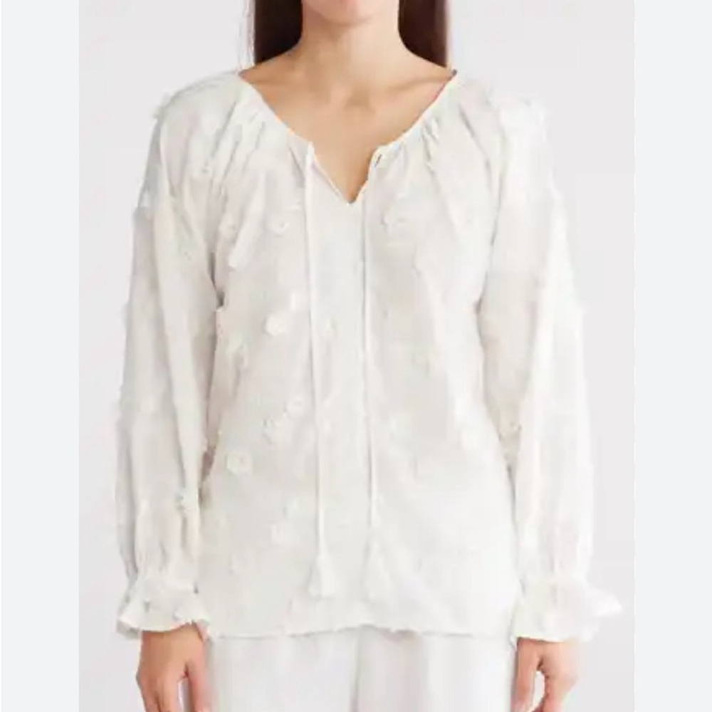 liv los angeles embroidered floral peasant White Women's Top blouse